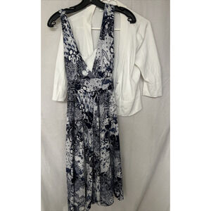 VTG Coldwater Creek Sleeveless Maxi Dress W/Sweater Blue & white Floral Lined